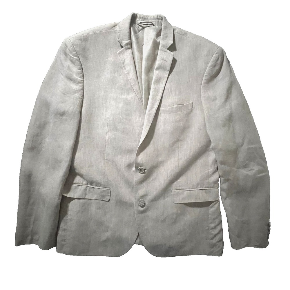 Bar III Mens 42R Blazer Linen Slim Fit Beige Sport Coat Suit Jacket Lined